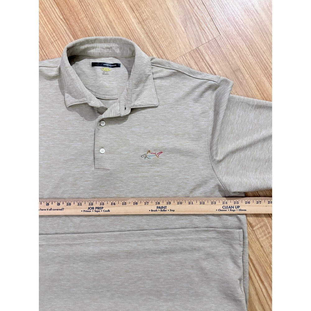 Greg Norman Golf Polo Shirt Shark Logo Khaki Tan Play Dry Mens XXL - Picture 6 of 8